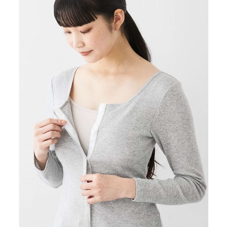 綿１００％ソフトカップ付前あき丈長め長袖インナー | nissen | 詳細画像2 