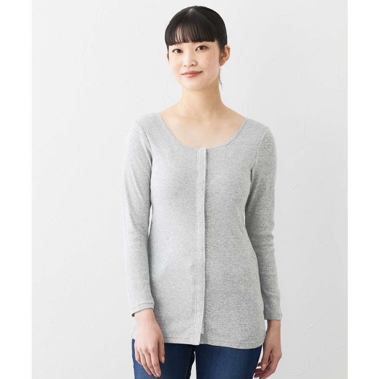 綿１００％ソフトカップ付前あき丈長め長袖インナー | nissen | 詳細画像17 