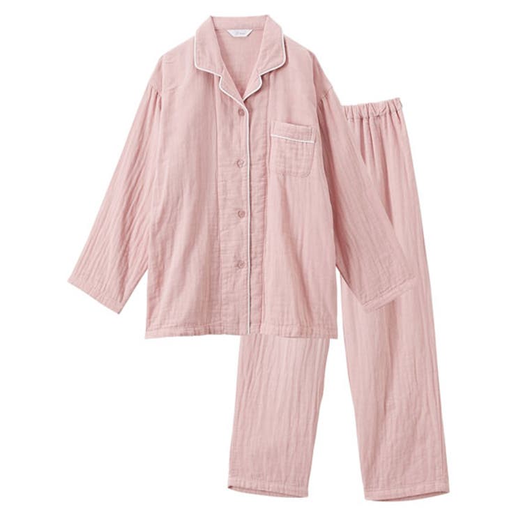 ピンク | ３重ガーゼ綿１００%襟付き前開きパジャマ | nissen