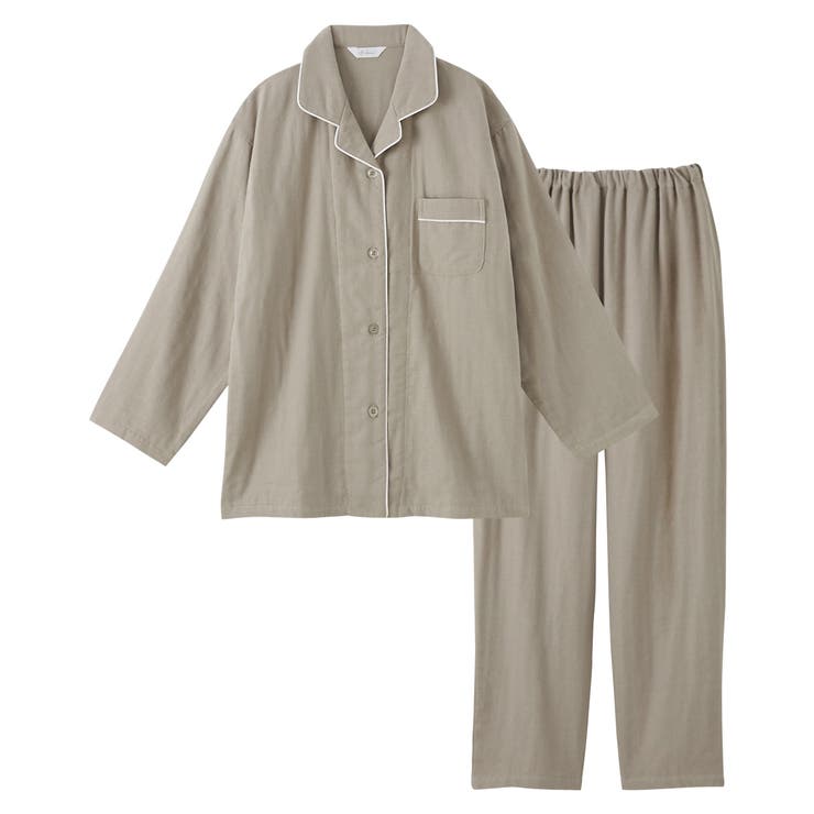 グレージュ | ３重ガーゼ綿１００%襟付き前開きパジャマ | nissen