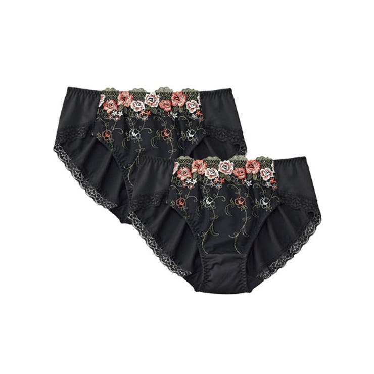 黒系 | 刺しゅうレースコーディネートショーツ 2枚組 | nissen