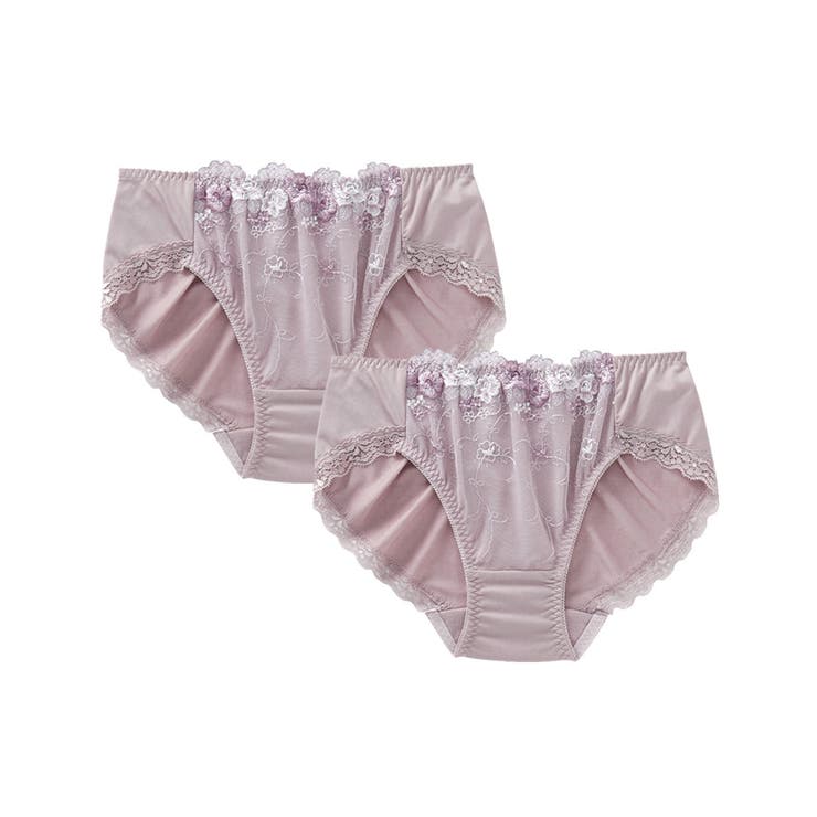 ラベンダー×ホワイト系 | 刺しゅうレースコーディネートショーツ 2枚組 | nissen