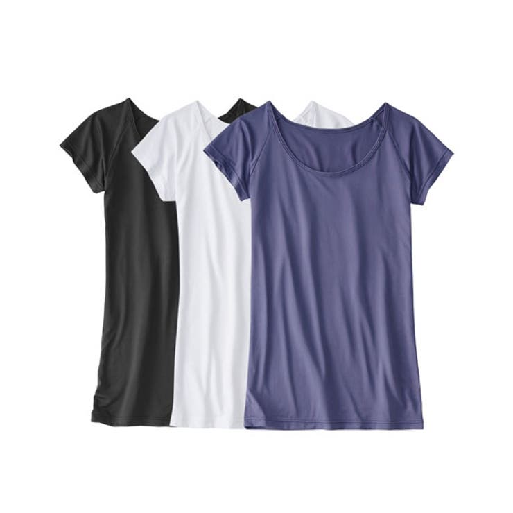 黒+オフホワイト+ネイビ | 接触冷感 吸汗速乾フレンチ袖インナー3枚組 | nissen