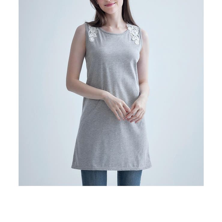 綿混吸汗速乾 バックレース付チュニック丈タンクトップ2枚組 | nissen | 詳細画像9 