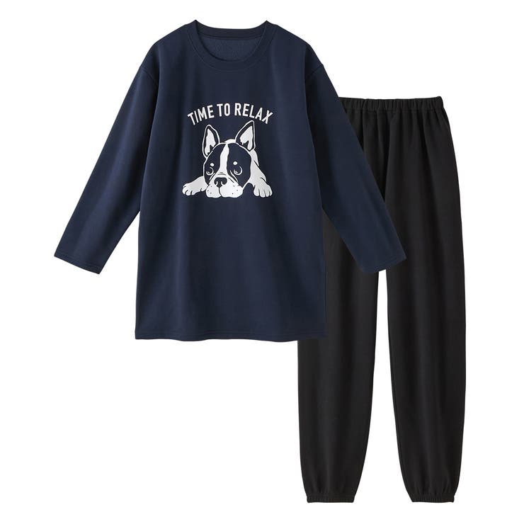 ネイビー(フレンチブルドッグ) | 綿混裏起毛ゆったりルームウェア上下セット | nissen