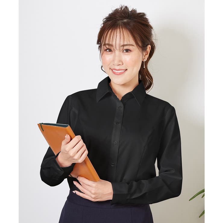 ブラック | 【大きい胸専用】ボタンがきちんと閉まる 長袖シャツ | nissen