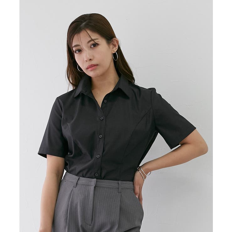 ブラック | 【大きい胸専用】ボタンがきちんと閉まる 半袖シャツ（事務服・制服・白シャツ） | nissen