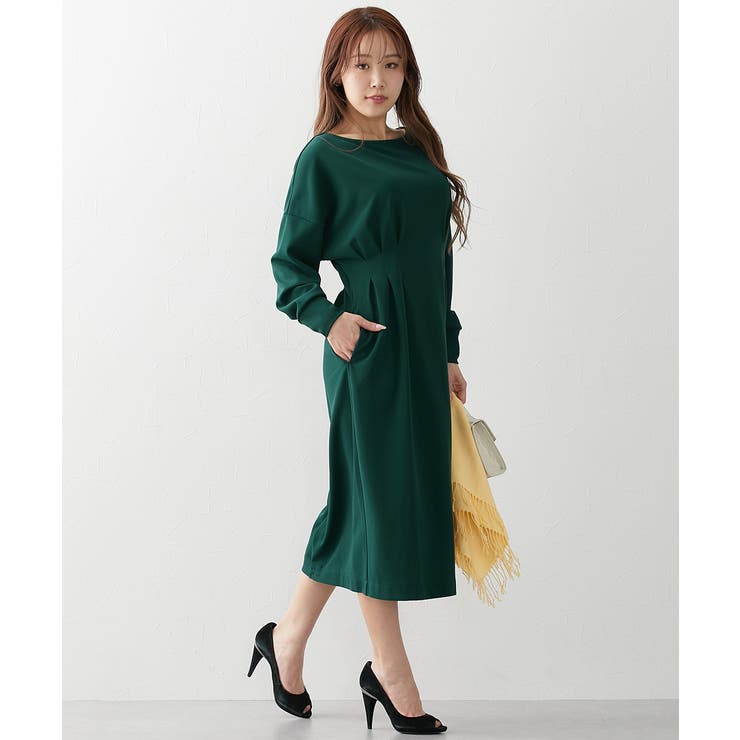 【大きい胸専用】ウエストタック長袖ドルマンワンピース(ポケット付) | nissen | 詳細画像4