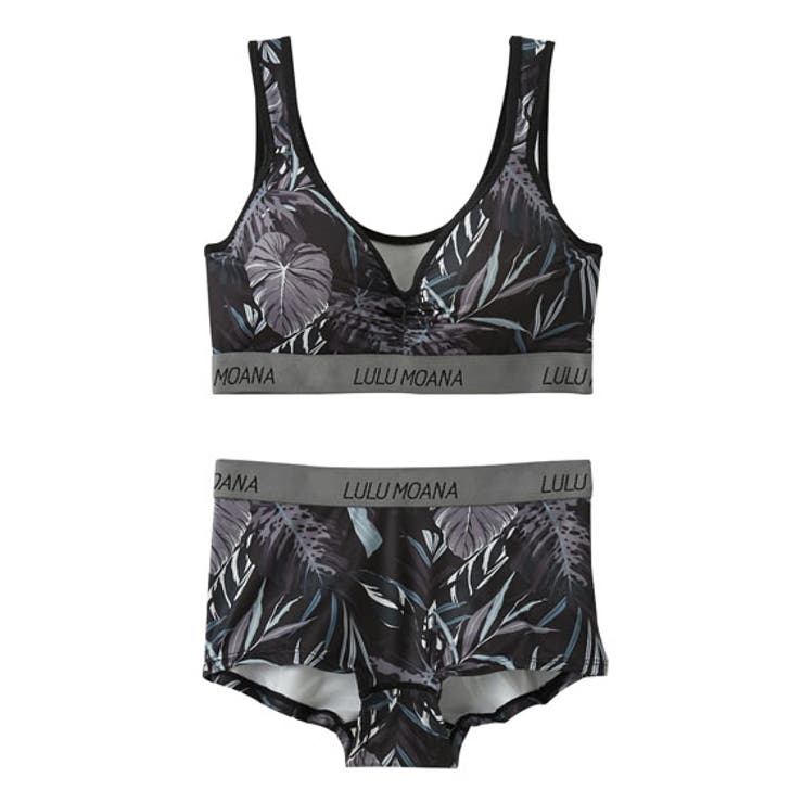 ブラック | ボタニカルプリント ハーフトップブラジャーショーツセット | nissen