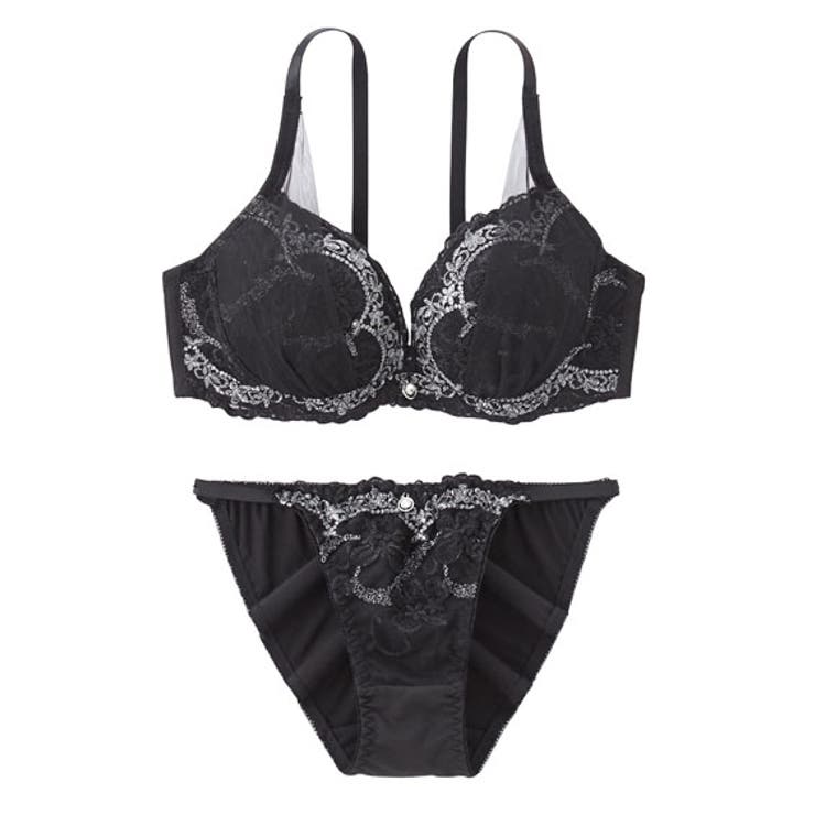 サイドリフトフラワーラメアーチ刺しゅうブラジャーショーツセット