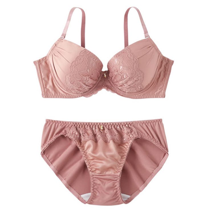 オレンジ | (A65/M-F75/L)脇高サテンレースブラジャーショーツセット | nissen