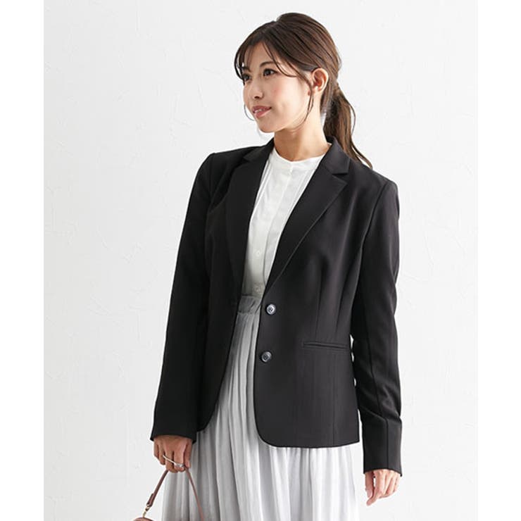 ブラック | 【大きい胸専用】洗えるタテヨコストレッチテーラードジャケット | nissen