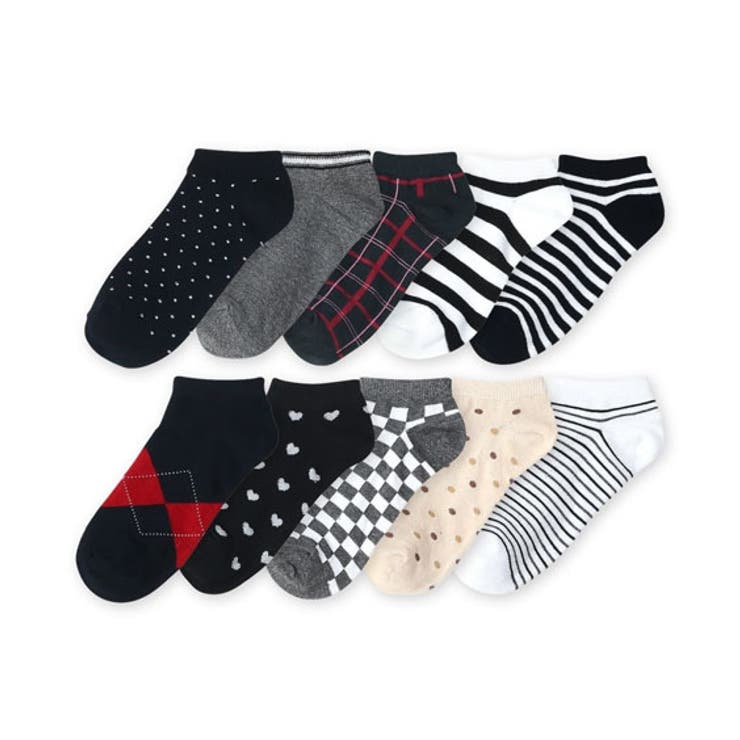 10足組 | 色柄おまかせ モノトーン柄ショートソックス１０足組 | nissen