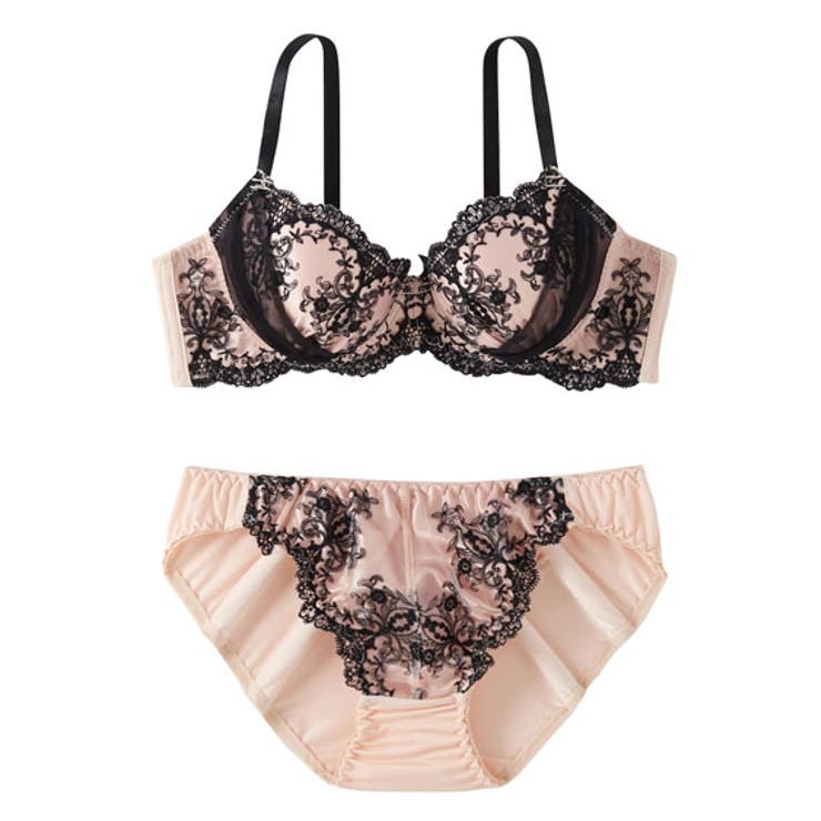 シャイニーブラックフラワーブラジャーショーツセット[品番