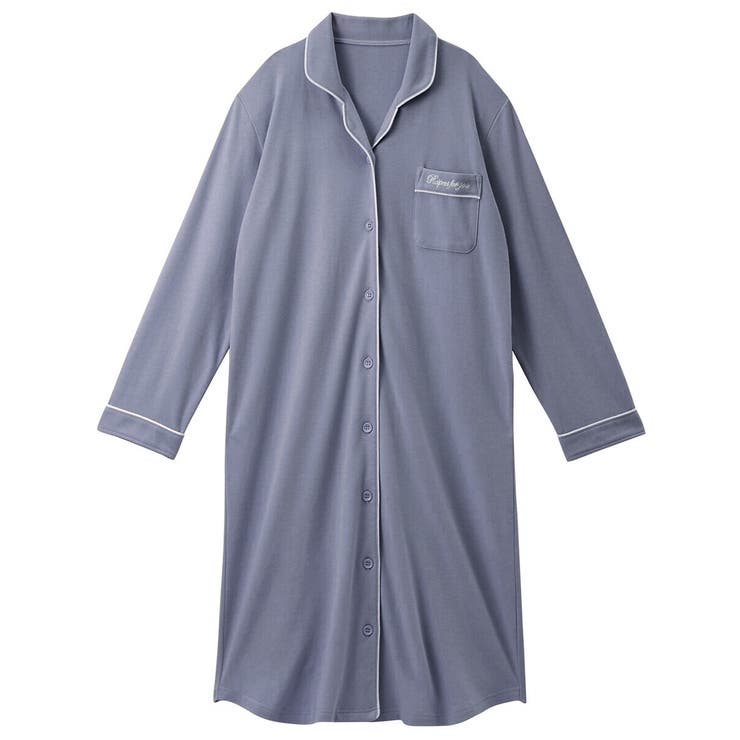 ブルーグレー | 綿１００％やわらかスムースルームシャツワンピース | nissen