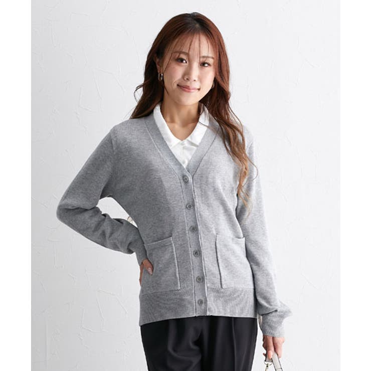 オールシーズン対応Vネック長袖ニットカーディガン[品番：NISW0002041