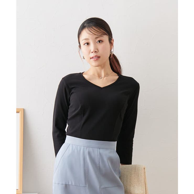 美ラインVネック7分袖Tシャツ[品番：NISW0002122]｜nissen（ニッセン