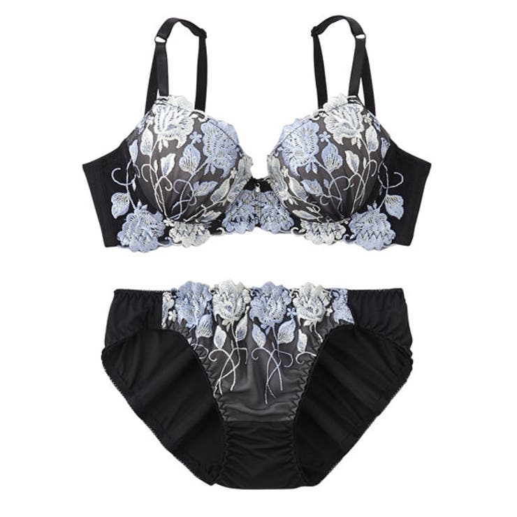 脇高エレガントフラワー刺繍ブラジャーショーツセット[品番