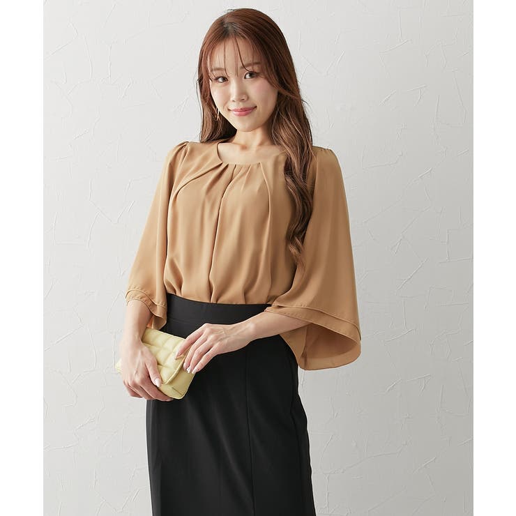 (FM F3L)大きい胸専用 タック入デザインフレア7分袖ジョーゼットブラウス | nissen | 詳細画像18 