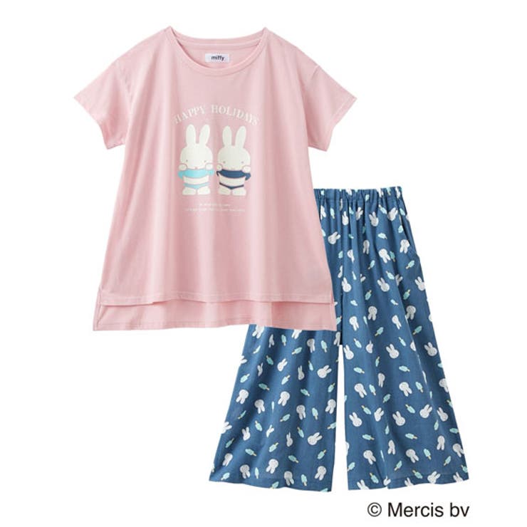 ピンク系 | ミッフィー 綿混半袖ルームウェア上下セット(トップス:天竺 ボトム:楊柳) | nissen