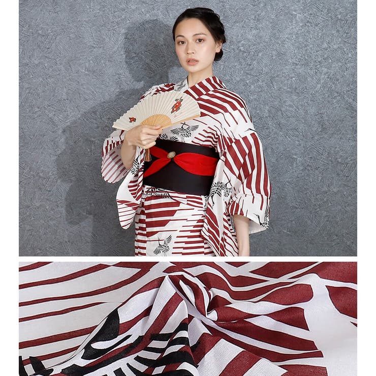 浴衣 レディース KIMONOMACHI 浴衣 「完売」女性浴衣 3点セット 朱赤色 花の丸紋