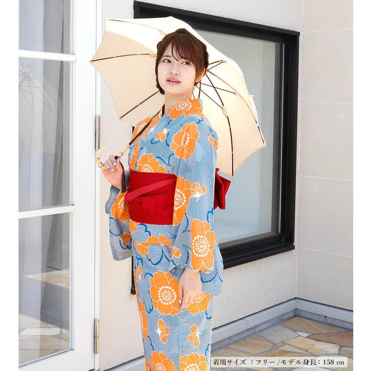 美品 綿 浴衣 SWIMMER バンビ 着物 A2848 SOUBIEN 浴衣 子供 女の子 セット 2点セット キッズ 女児