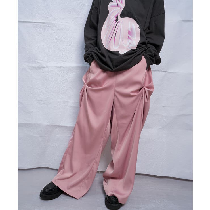 PINK | 【Nora Lily】Mad Satin Flower Tuck Pants | Nora Lily