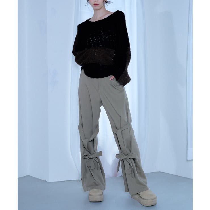 Sand BEIGE | 【Nora Lily】「elle」Ribbon Flare Pants | Nora Lily