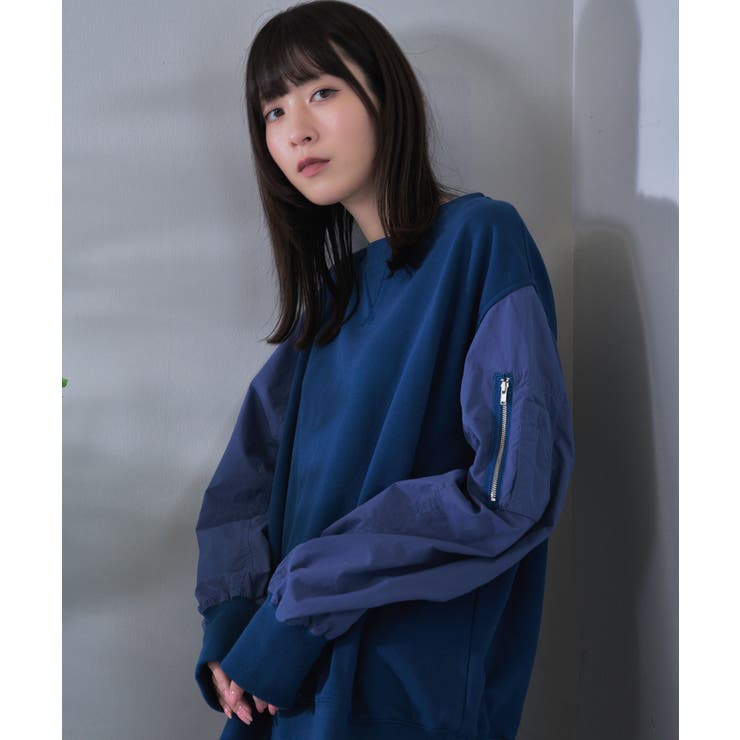 BLUE Navy | 【Nora Lily】MA-1 Sleeve Pullover SWEAT | Nora Lily