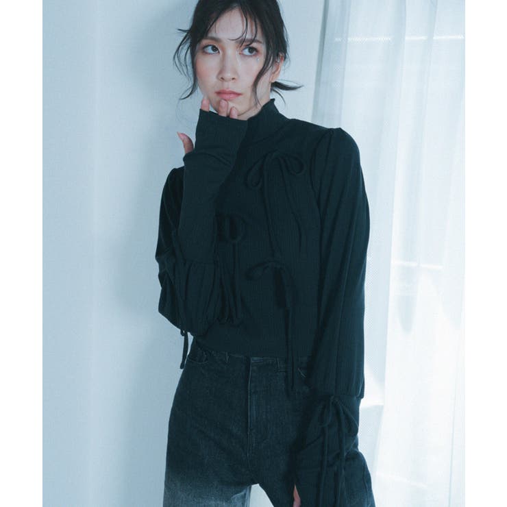BLACK | 【Nora Lily】「elle」Ribbon Rib Top | Nora Lily