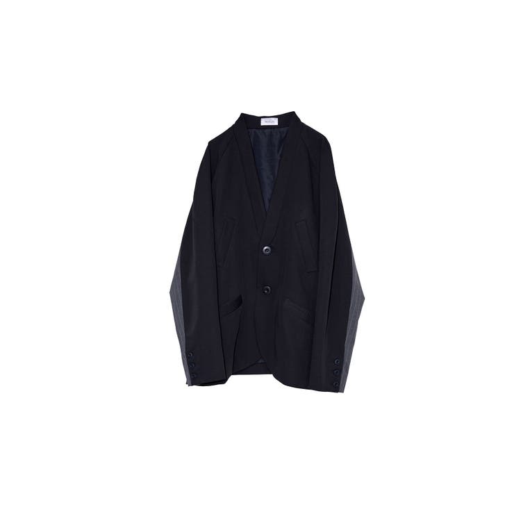 ブラック | Stripe Panel No-Collar Jacket | Nora Lily