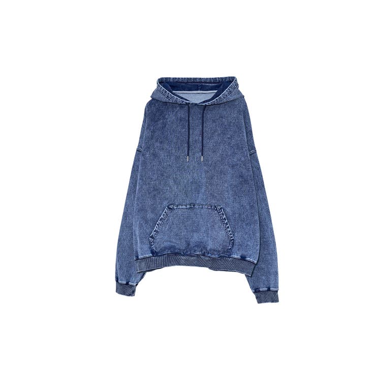 インディゴブルー系 | Denim-Look Pullover Sweat Hoodie | Nora Lily