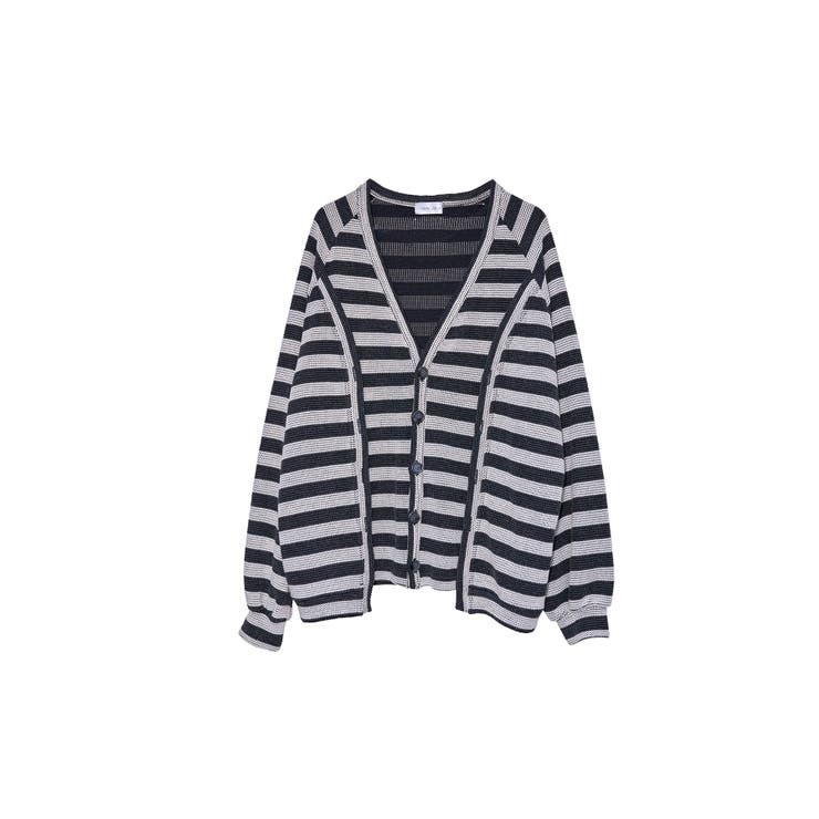 チャコールグレー | Switching Design Cardigan | Nora Lily