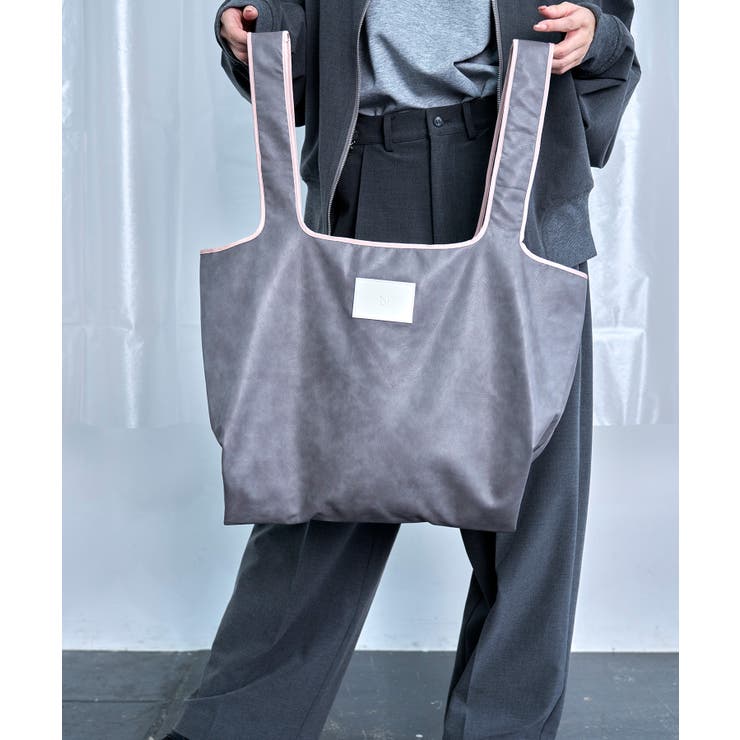 グレー系 | Smooth Fake Leather Combi Bag | Nora Lily