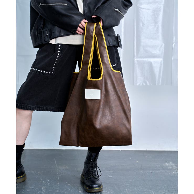 ブラウン系 | Smooth Fake Leather Combi Bag | Nora Lily