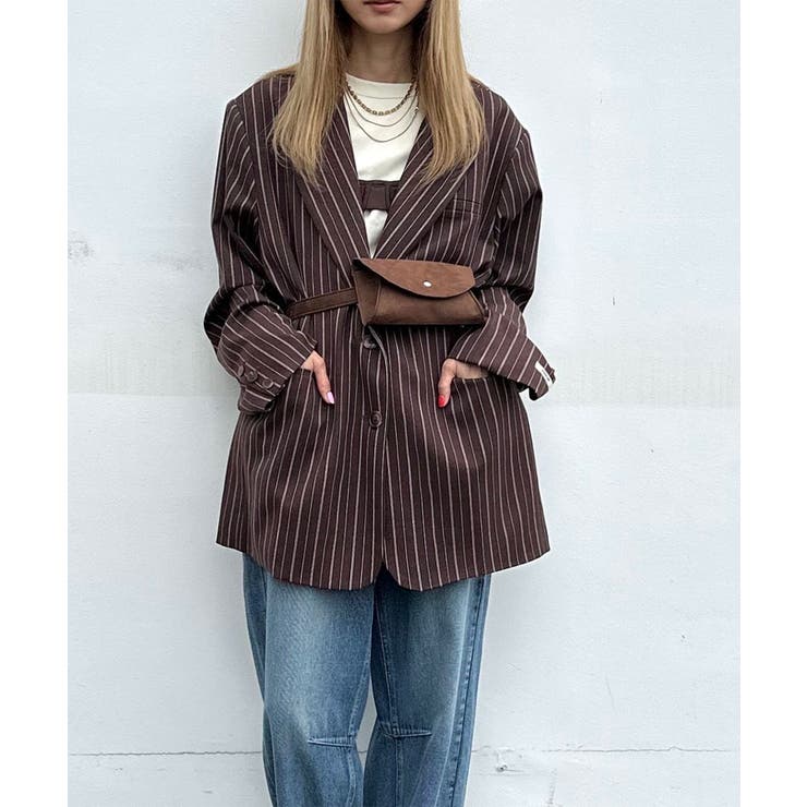 ブラウン系 | Stripe Loose Jacket | Nora Lily