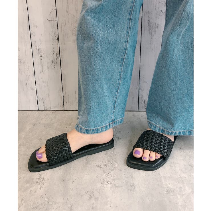 ブラック | メッシュスクエアフラットサンダル | Noubel Voug Relax