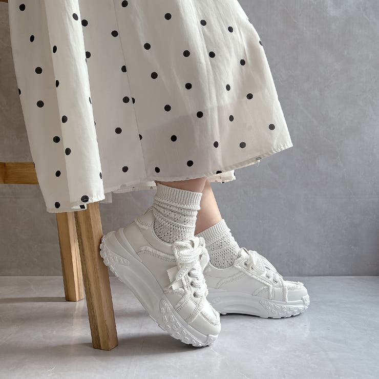 厚底 デザイン シューレース フリンジスニーカー | Noubel Voug Relax | 詳細画像23 