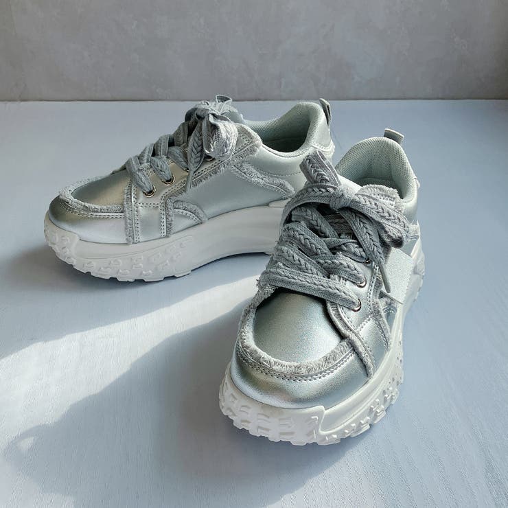 シルバー | 厚底 デザイン シューレース フリンジスニーカー | Noubel Voug Relax