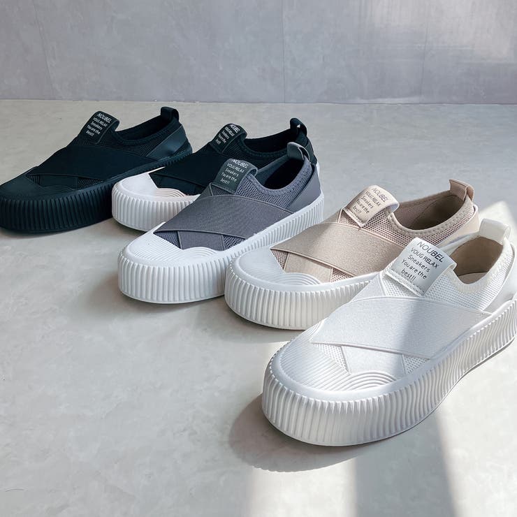 厚底★クロスバンド レースレス スリッポン スニーカー | Noubel Voug Relax | 詳細画像4 