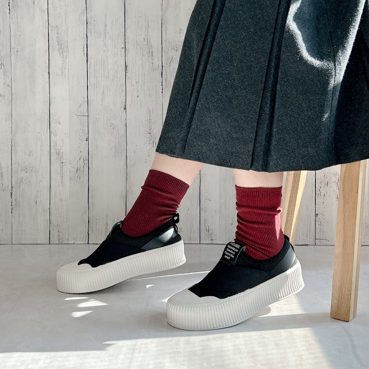 ブラック | 厚底★クロスバンド レースレス スリッポン スニーカー | Noubel Voug Relax