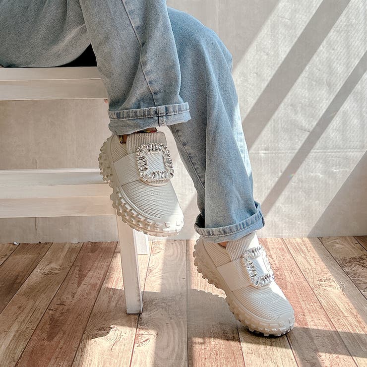 軽量ボリュームソールビジューバックルスニーカー[品番：NOVS0000020