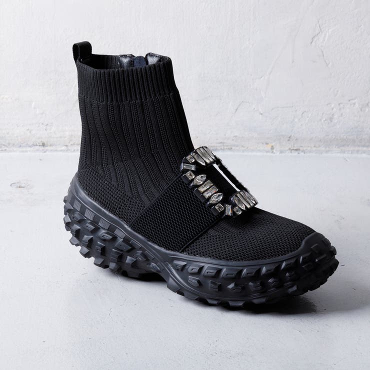 ブラック/ブラック | ビジューニットブーツ | Noubel Voug Relax