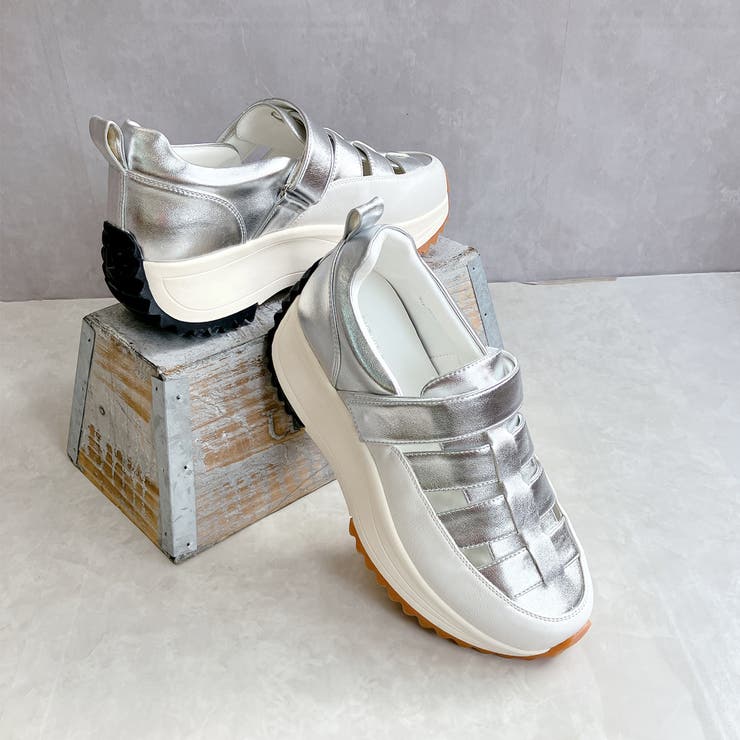 シルバー/コンビ | 上品スニーカー グルカデザイン厚底 異素材コンビスニーカー | Noubel Voug Relax