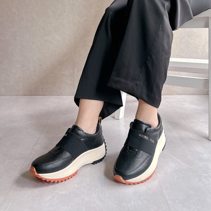 ブラック | 上品スニーカー サッと履ける 厚底 スタイリッシュスニーカー | Noubel Voug Relax