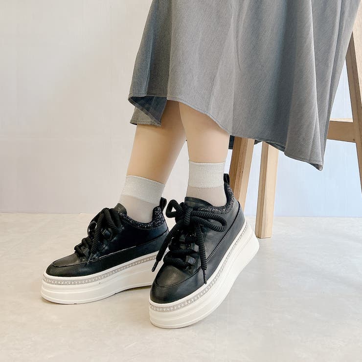 ふわモコ 極太シューレース 厚底 ラインストーンスニーカー  | Noubel Voug Relax | 詳細画像10 