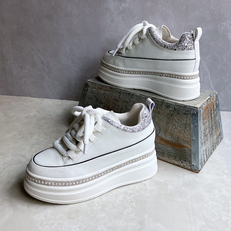 ふわモコ 極太シューレース 厚底 ラインストーンスニーカー  | Noubel Voug Relax | 詳細画像13 