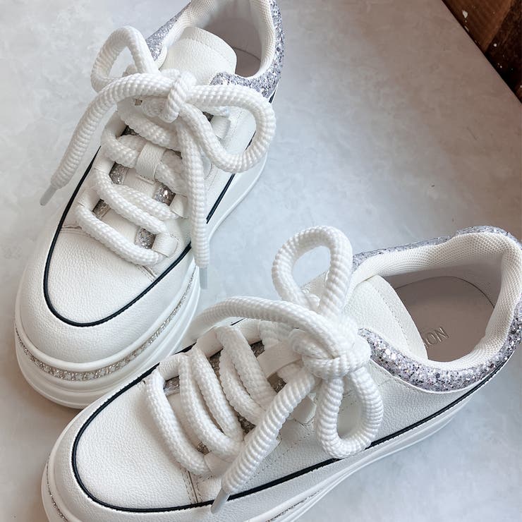 ふわモコ 極太シューレース 厚底 ラインストーンスニーカー  | Noubel Voug Relax | 詳細画像14 