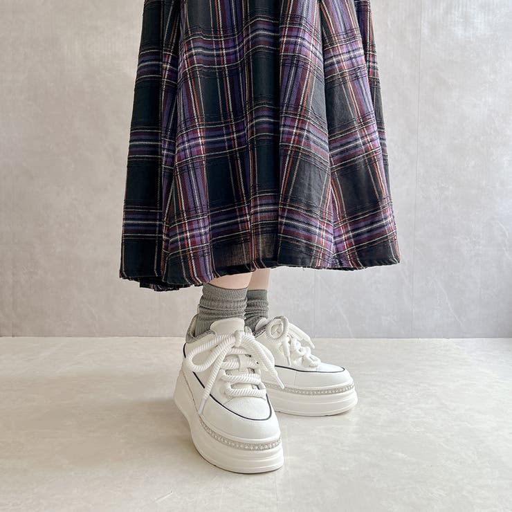 ふわモコ 極太シューレース 厚底 ラインストーンスニーカー  | Noubel Voug Relax | 詳細画像19 