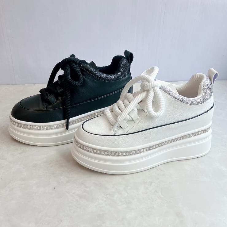 ふわモコ 極太シューレース 厚底 ラインストーンスニーカー  | Noubel Voug Relax | 詳細画像3 